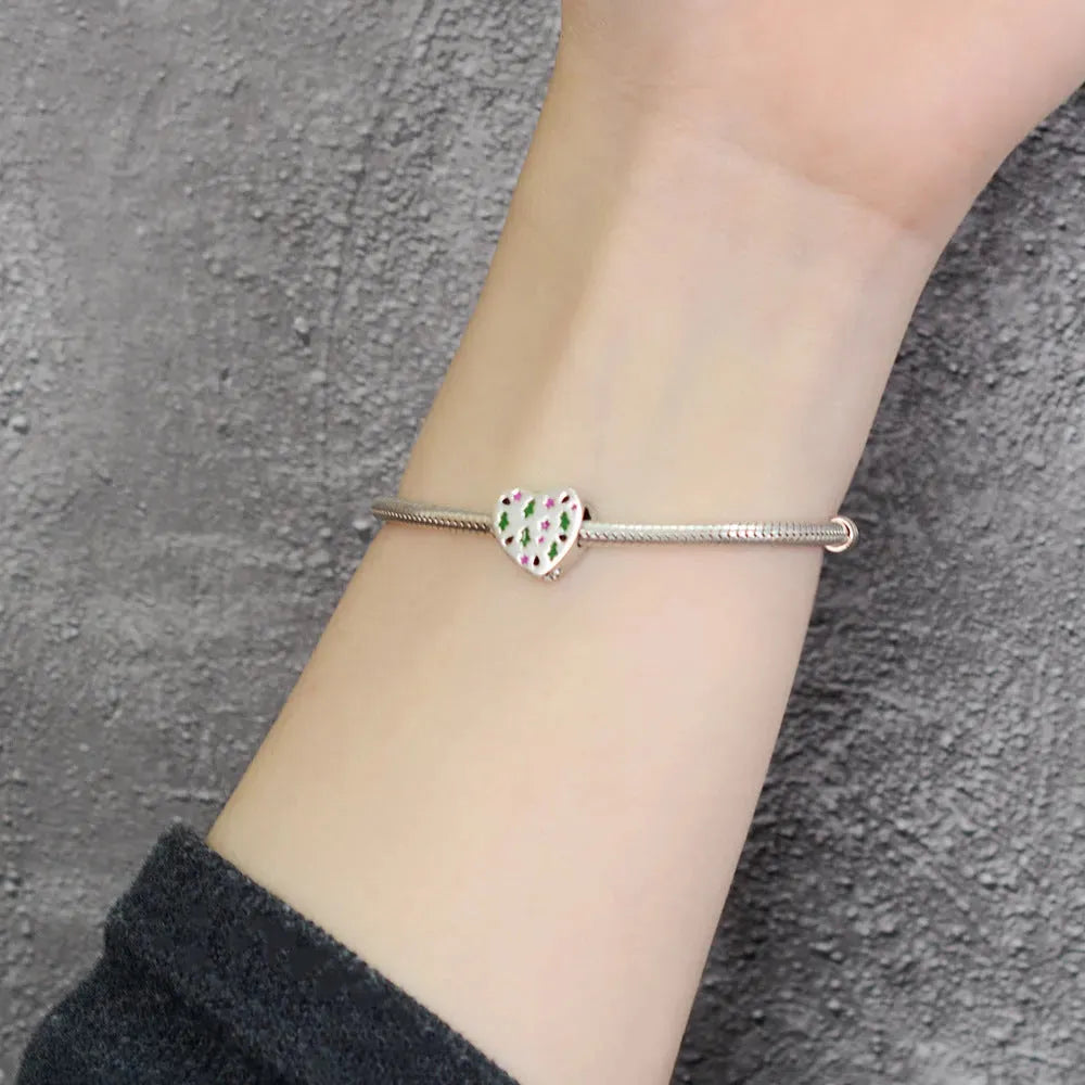 One Piece 925 Sterling Silver Heart Bead Charm Bracelets - Tophatter Daily Deals