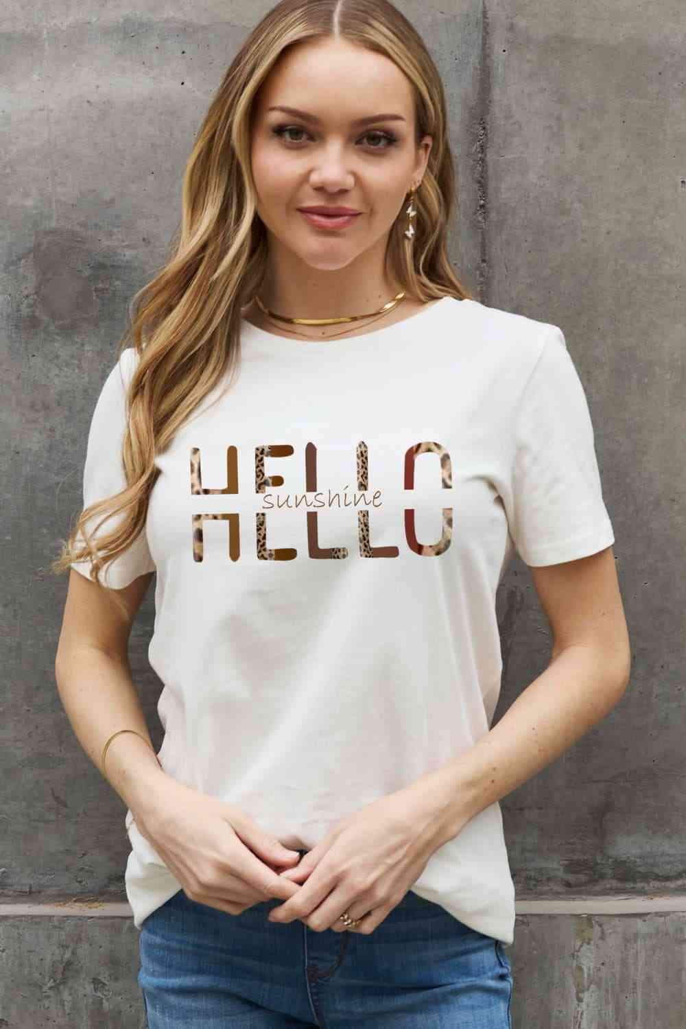 Simply Love Full Size HELLO SUNSHINE Graphic Cotton Tee Women's T-Shirts - Tophatter Daily Deals