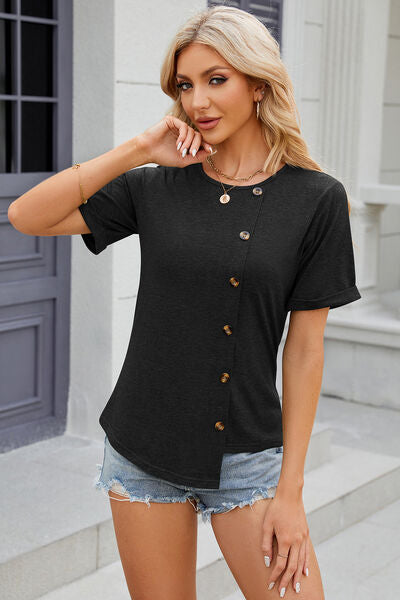 Round Neck Short Sleeve T-Shirt Women's T-Shirts - Tophatter Daily Deals