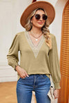 V-Neck Lantern Sleeve T-Shirt Taupe Women's T-Shirts - Tophatter Daily Deals