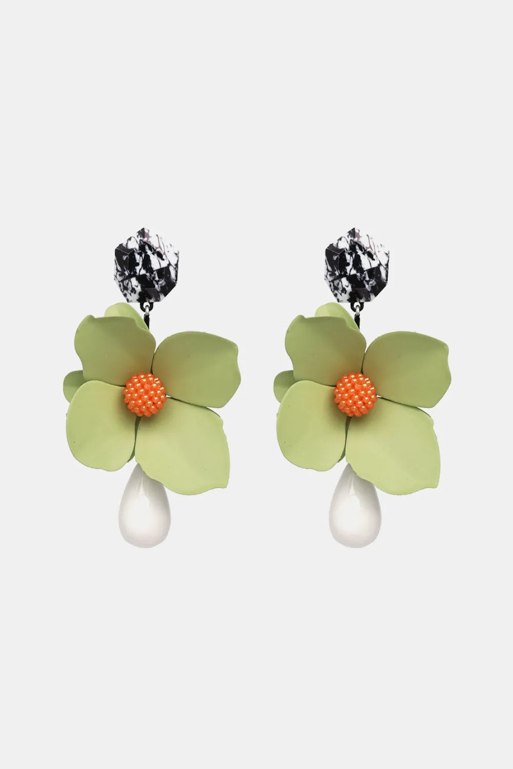 Bloosom Flower and Teardrop Resin Dangle Earrings Light Green One Size Earrings - Tophatter Daily Deals