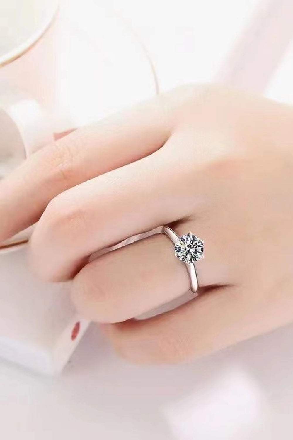 Adored 925 Sterling Silver 3 Carat Moissanite 6-Prong Ring Moissanite - Tophatter Daily Deals