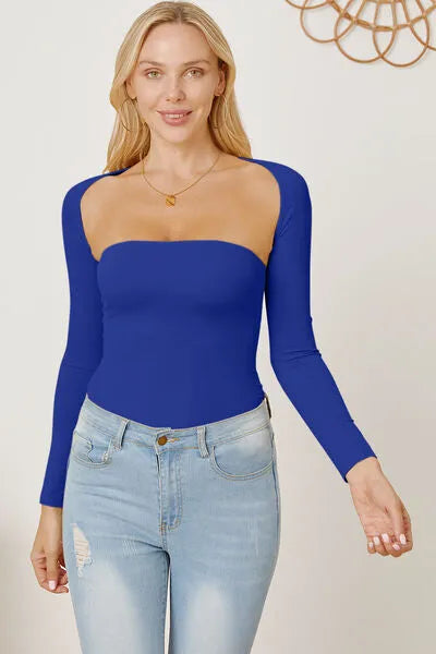 Cutout Raglan Sleeve Bolero and Tube Top Royal Blue Blouses - Tophatter Daily Deals