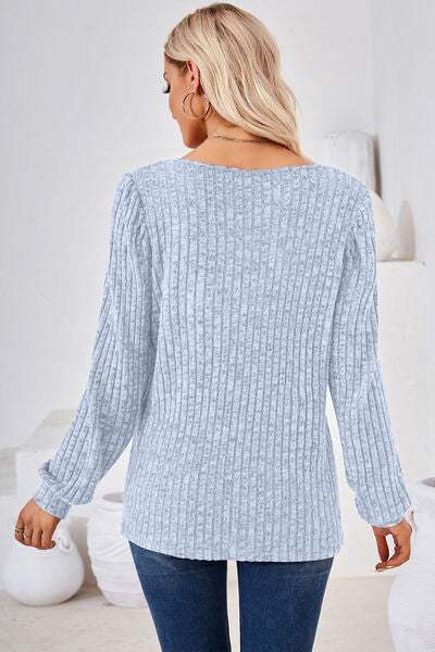 Ribbed Square Neck Long Sleeve T-Shirt Women's T-Shirts - Tophatter Daily Deals