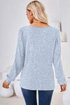 Ribbed Square Neck Long Sleeve T-Shirt Women's T-Shirts - Tophatter Daily Deals