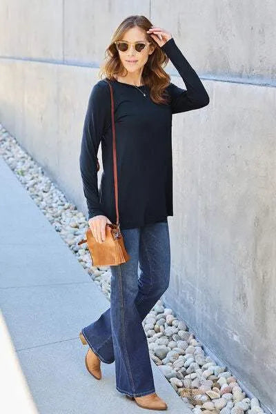 Basic Bae Full Size Round Neck Long Sleeve Top Blouses - Tophatter Daily Deals