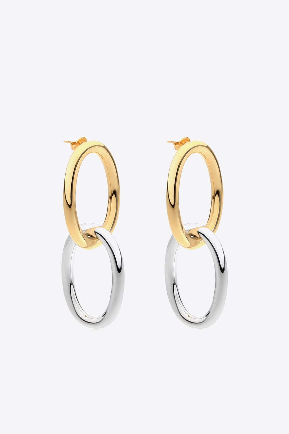 Two-Tone Double Hoop Earrings Gold Silver One Size Earrings - Tophatter Daily Deals