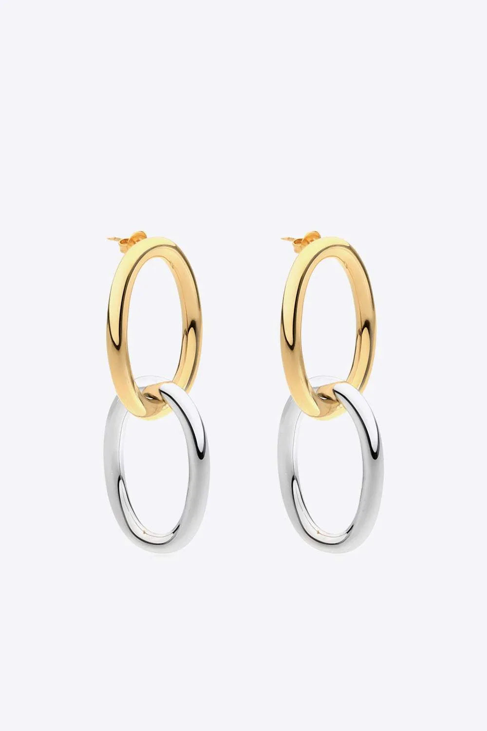 Two-Tone Double Hoop Earrings Gold Silver One Size Earrings - Tophatter Daily Deals