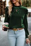 Tie Up Mock Neck Velvet Fabric Long Sleeve Blouse Green Blouses - Tophatter Daily Deals