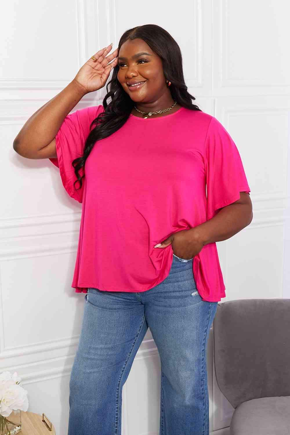 Yelete Full Size More Than Words Flutter Sleeve Top Blouses - Tophatter Daily Deals