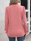 Ruched Notched Neck Puff Sleeve Smocked Wrist Blouse Blouses - Tophatter Daily Deals