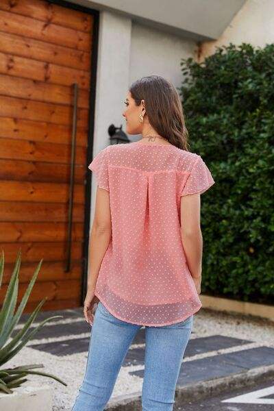 Swiss Dot Round Neck Cap Sleeve T-Shirt Women's T-Shirts - Tophatter Daily Deals