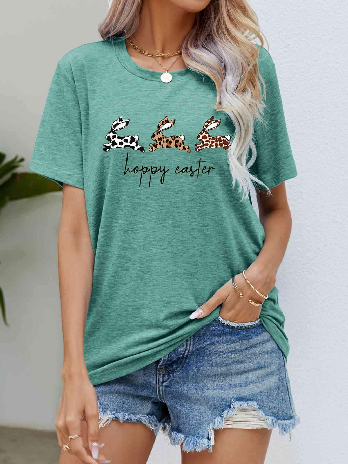 HOPPY EASTER Bunny Graphic Tee Shirt Gum Leaf Women's T-Shirts - Tophatter Daily Deals