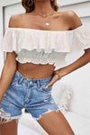 Eyelet Layered Off-Shoulder Cropped Blouse Blouses - Tophatter Daily Deals