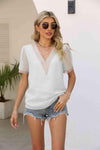 Contrast V-Neck Swiss Dot Top White Blouses - Tophatter Daily Deals