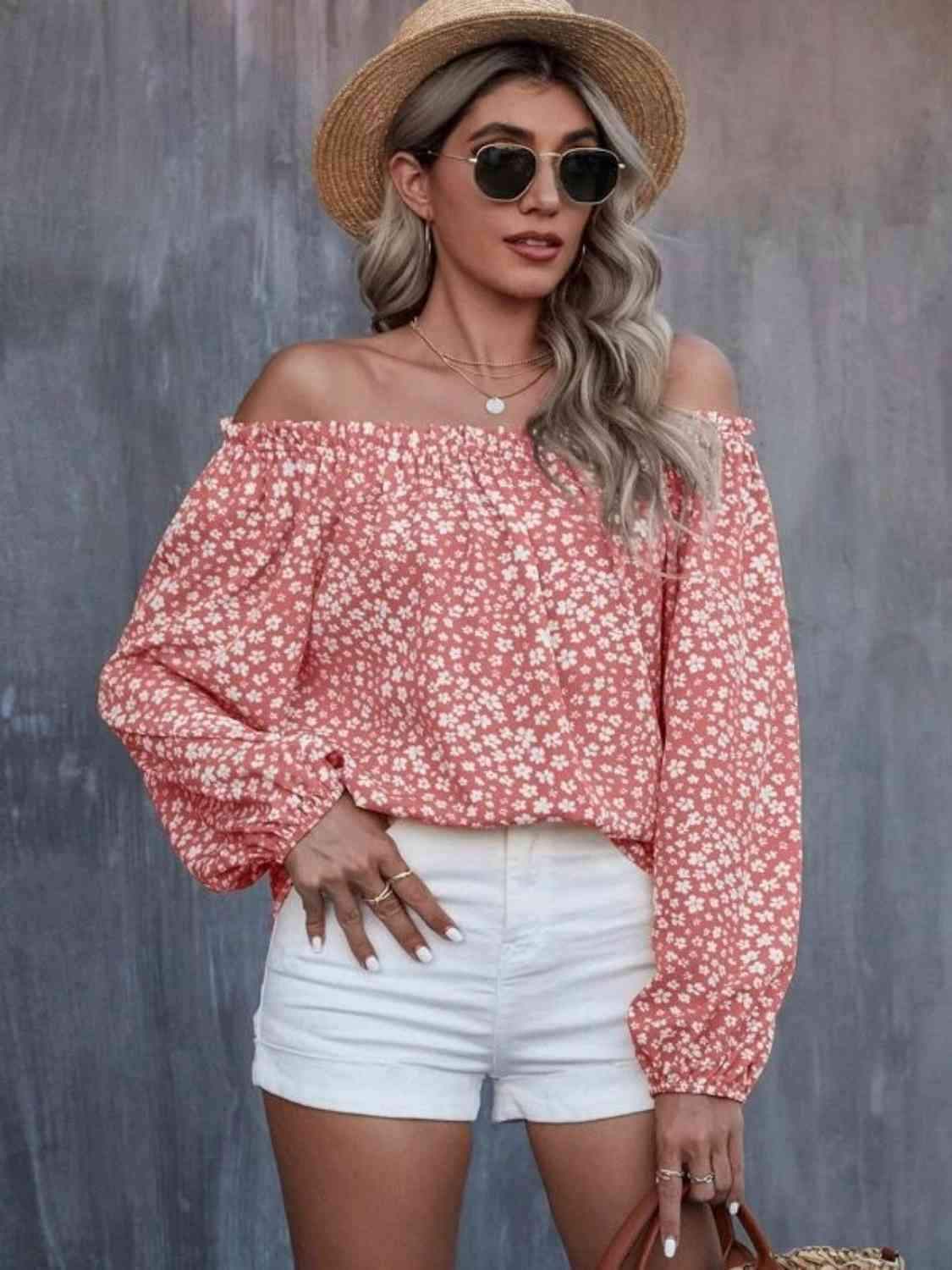 Off-Shoulder Long Sleeve Blouse Strawberry Blouses - Tophatter Daily Deals