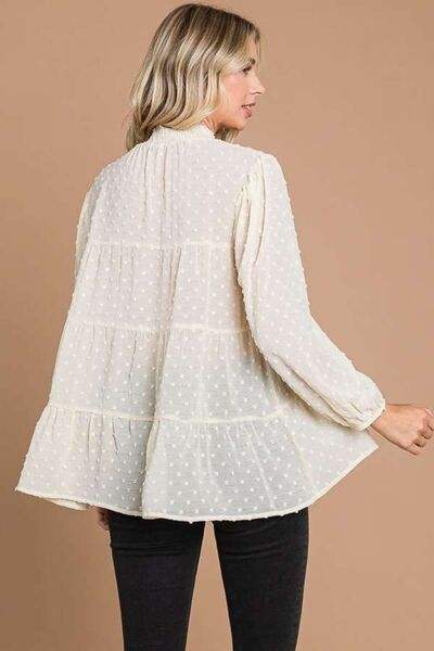 Culture Code Full Size Swiss Dot Smocked Mock Neck Blouse Blouses - Tophatter Daily Deals