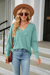 V-Neck Long Sleeve T-Shirt Gum Leaf Women's T-Shirts - Tophatter Daily Deals