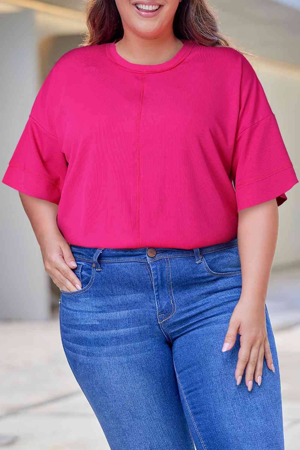 Plus Size Round Neck Dropped Shoulder Tee Women's T-Shirts - Tophatter Daily Deals