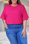 Plus Size Round Neck Dropped Shoulder Tee Women's T-Shirts - Tophatter Daily Deals