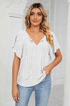 Eyelet Tie-Neck Flutter Sleeve Top Blouses - Tophatter Daily Deals