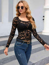 Lace Long Sleeve Cropped Top Blouses - Tophatter Daily Deals