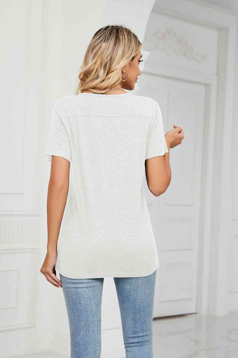 Decorative Button V-Neck T-Shirt Women's T-Shirts - Tophatter Daily Deals