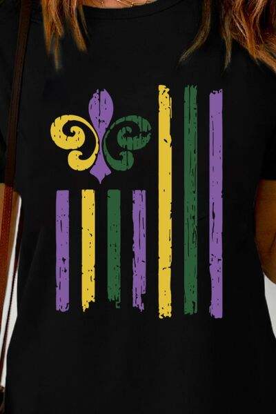 MARDI GRAS Graphic Round Neck T-Shirt Women's T-Shirts - Tophatter Daily Deals