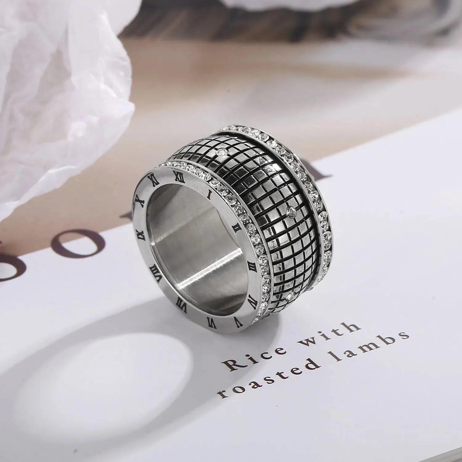 Inlaid Rhinestone Stainless Steel Ring Charcoal Rings - Tophatter Daily Deals