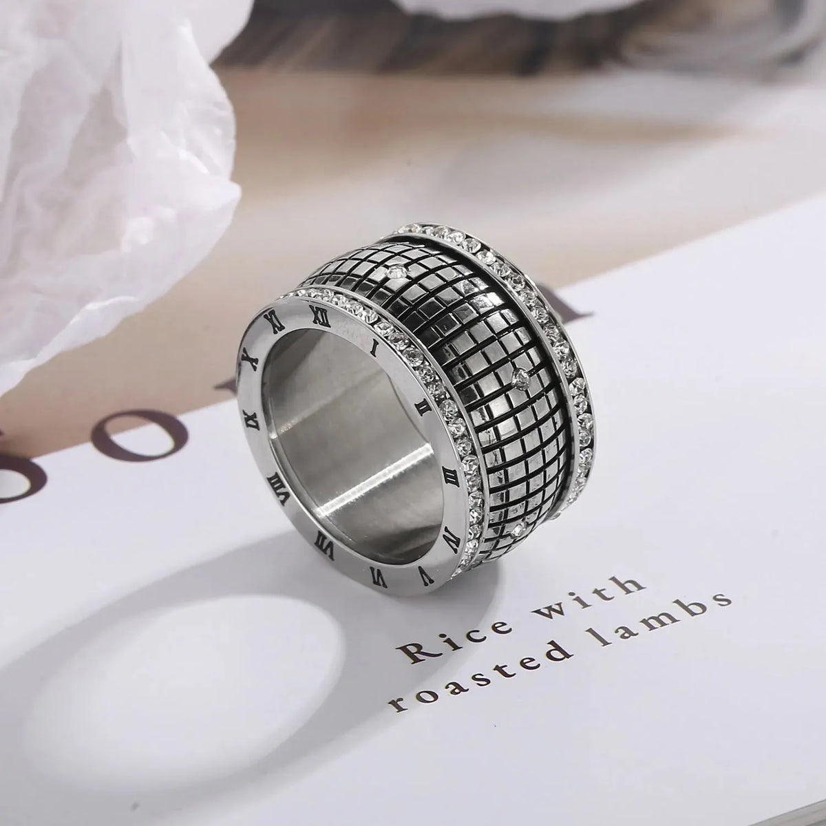 Inlaid Rhinestone Stainless Steel Ring Charcoal Rings - Tophatter Daily Deals