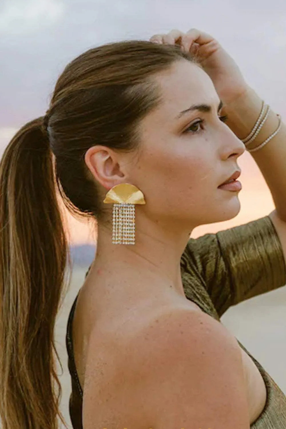 18K Gold Plated Fan Fringe Dangle Earrings Earrings - Tophatter Daily Deals