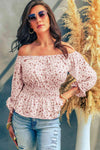 Ditsy Floral Off-Shoulder Peplum Blouse Pink Blouses - Tophatter Daily Deals