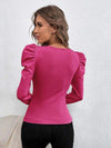 Square Neck Puff Long Sleeve Top Blouses - Tophatter Daily Deals