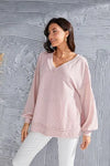 V-Neck Drop Shoulder Lantern Sleeve Blouse Blouses - Tophatter Daily Deals