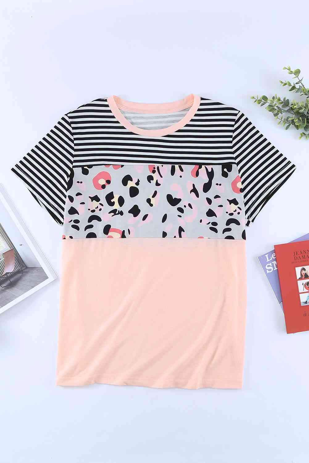 Plus Size Mixed Print Color Block T-Shirt Women's T-Shirts - Tophatter Daily Deals