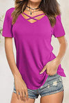 Crisscross Short Sleeve T-Shirt Cerise Women's T-Shirts - Tophatter Daily Deals