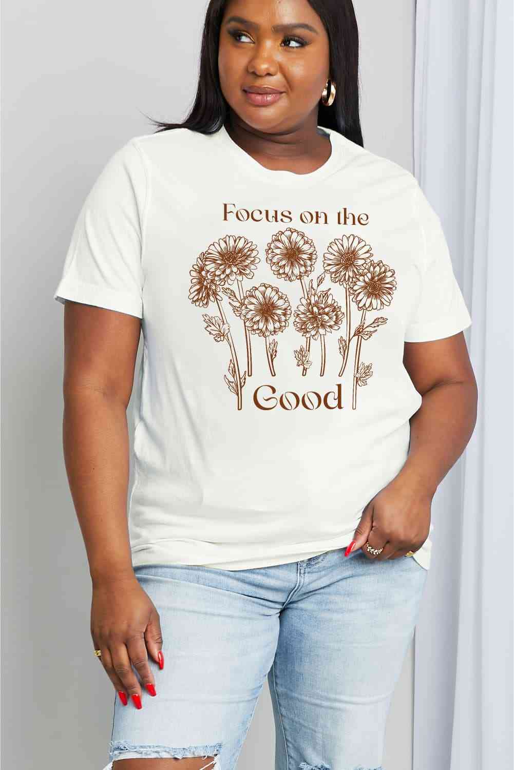 Simply Love Full Size FOCUS ON THE GOOD Graphic Cotton Tee Women's T-Shirts - Tophatter Daily Deals