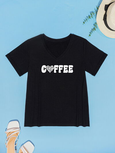 COFFEE V-Neck Short Sleeve T-Shirt Women's T-Shirts - Tophatter Daily Deals