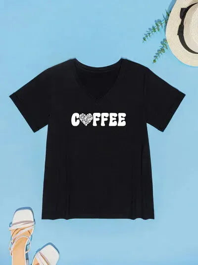 COFFEE V-Neck Short Sleeve T-Shirt Women's T-Shirts - Tophatter Daily Deals
