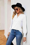 Notched Neck Long Sleeve Blouse Blouses - Tophatter Daily Deals