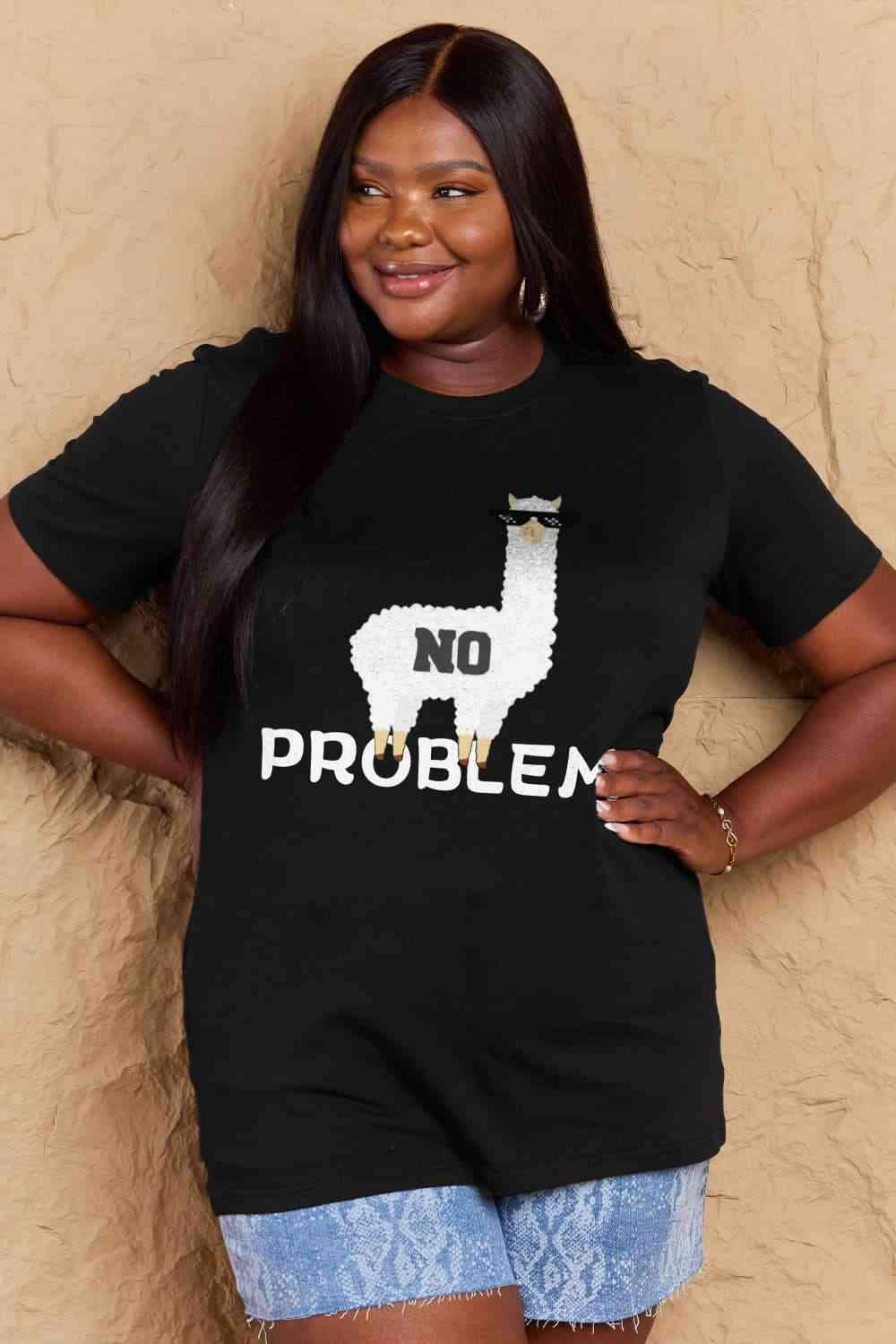 Simply Love Full Size NO PROBLEM Graphic Cotton Tee Women's T-Shirts - Tophatter Daily Deals