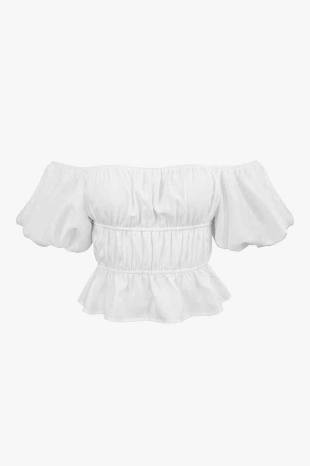 Square Neck Balloon Sleeve Cropped Blouse Blouses - Tophatter Daily Deals