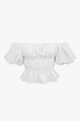 Square Neck Balloon Sleeve Cropped Blouse Blouses - Tophatter Daily Deals
