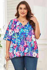 Floral Center Seam V-Neck Blouse Blouses - Tophatter Daily Deals