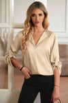 Roll-Tab Sleeve Collared Neck Blouse Blouses - Tophatter Daily Deals