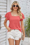 Square Neck Flutter Sleeve T-Shirt Coral Women's T-Shirts - Tophatter Daily Deals