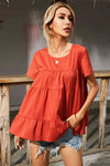 Round Neck Short Sleeve Tiered Blouse Blouses - Tophatter Daily Deals