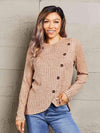 Double Take Ribbed Round Neck Buttoned Long Sleeve Tee Camel Women's T-Shirts - Tophatter Daily Deals