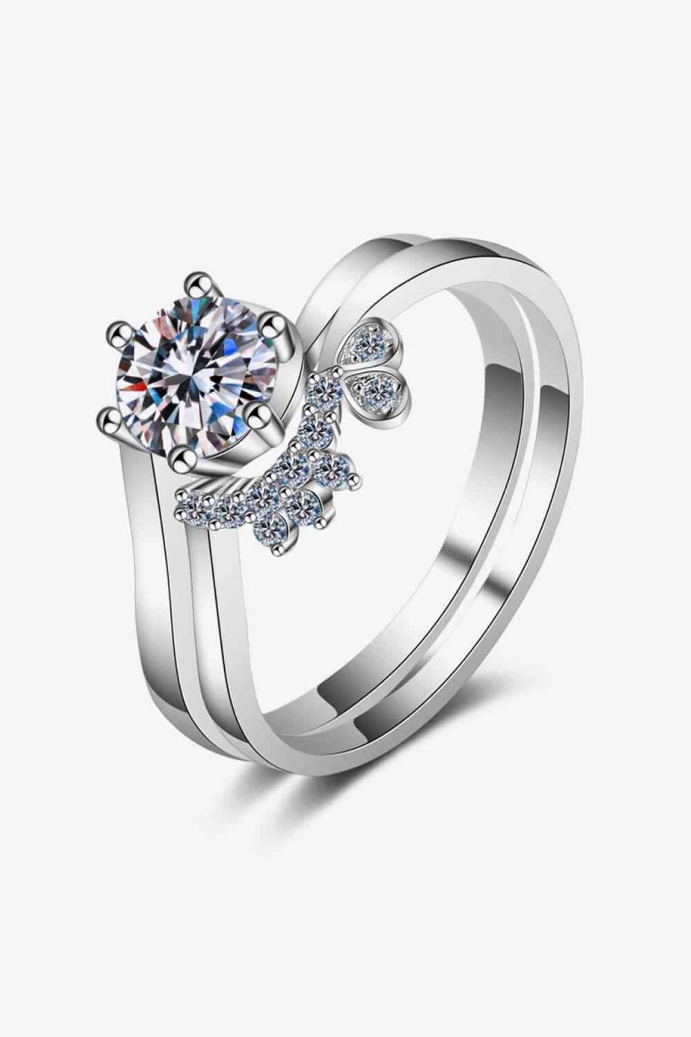 Moissanite Rhodium-Plated Two-Piece Ring Set Silver Moissanite - Tophatter Daily Deals