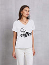 COFFEE V-Neck Short Sleeve T-Shirt White Women's T-Shirts - Tophatter Daily Deals